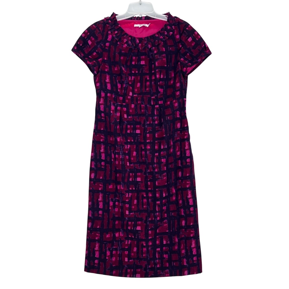 Boden Women's Wool Dress US 6 Purple Pink Abstract Pattern Career Business